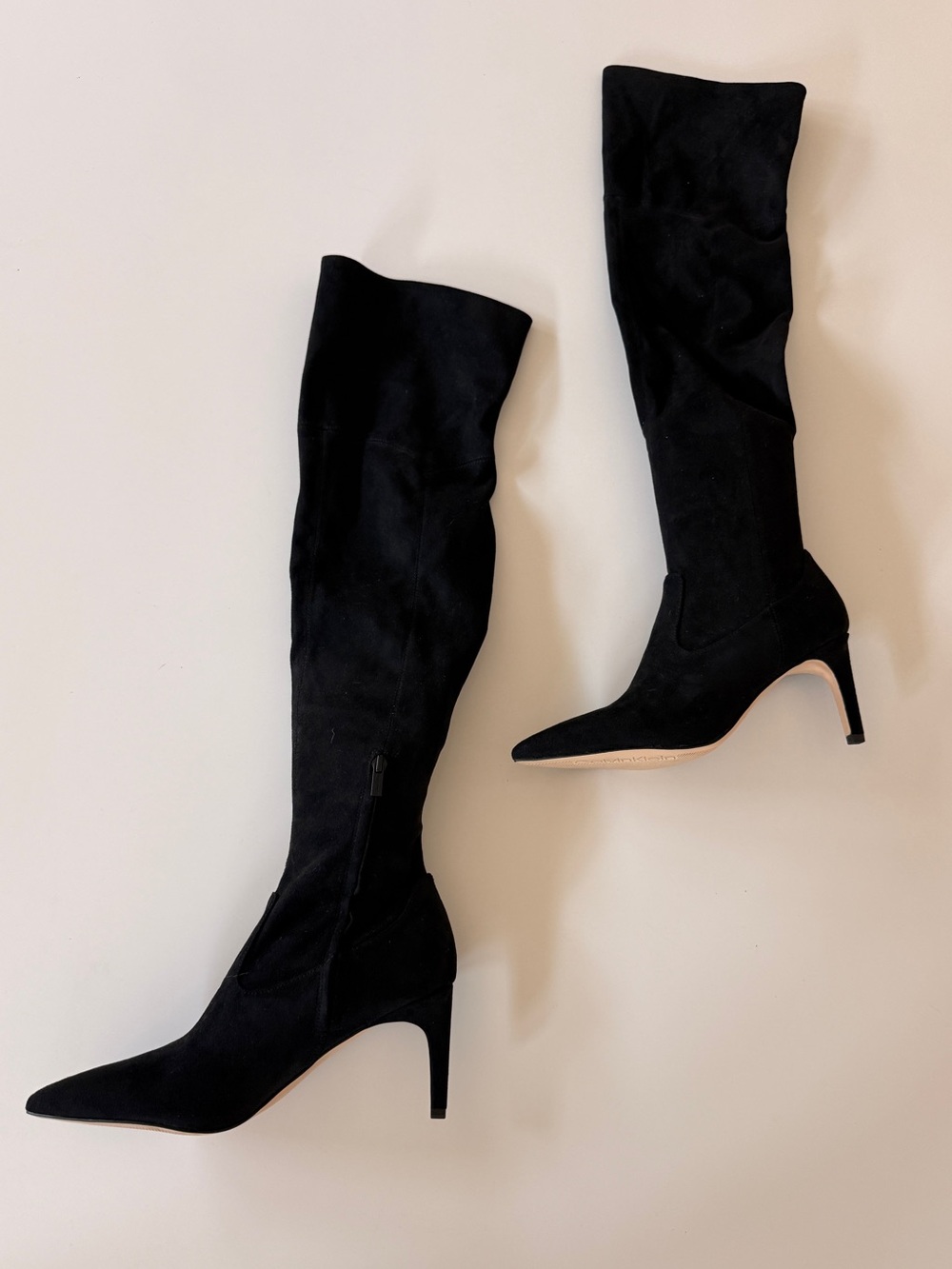 Calvin Klein Black Suede Over-the-Knee Pointed Stiletto Boots